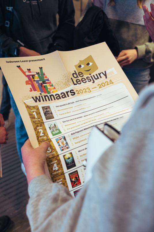 blik op de affiche met de winnaars